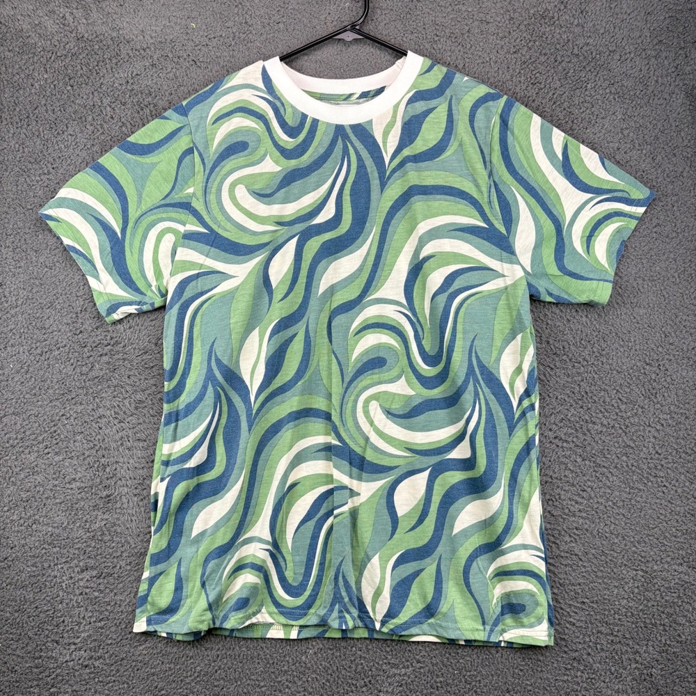 Street Vibes Women's XL Blue‎ Green Swirl Print T Shirt 75% Cotton